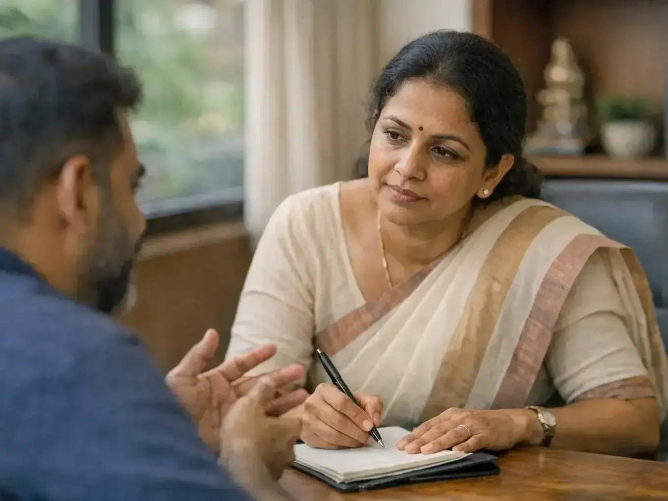Peaceful meditation room with natural light in MindbloomCochin Angamali location